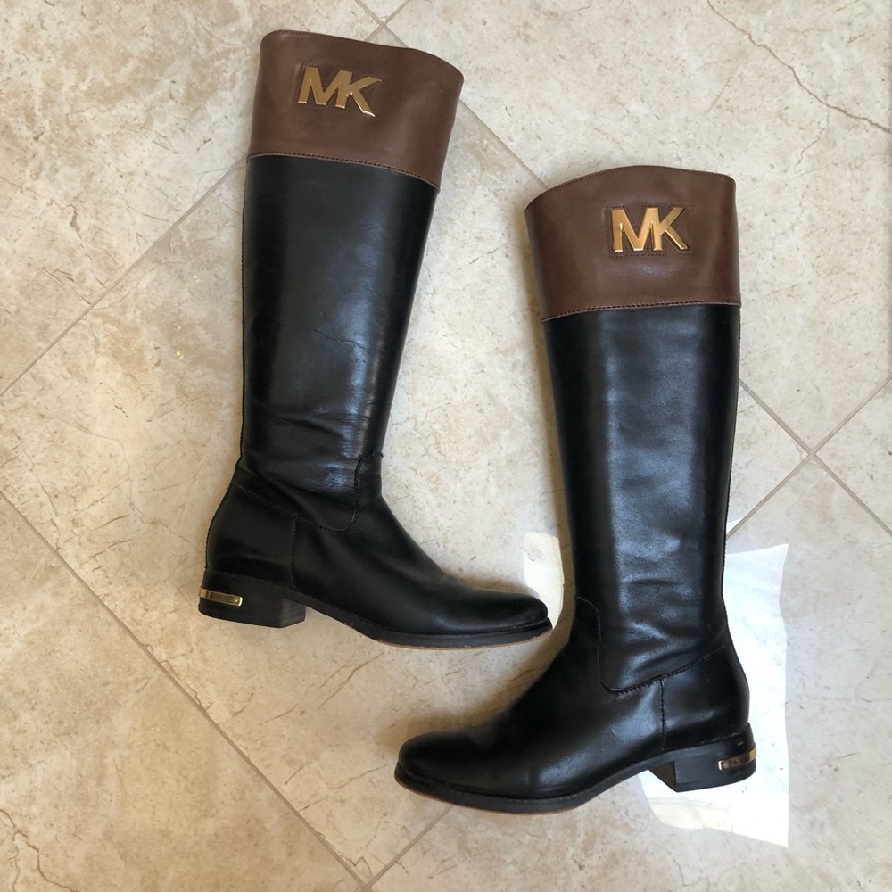 Michael Kors Black/Brown Haley Tall Leather Boots